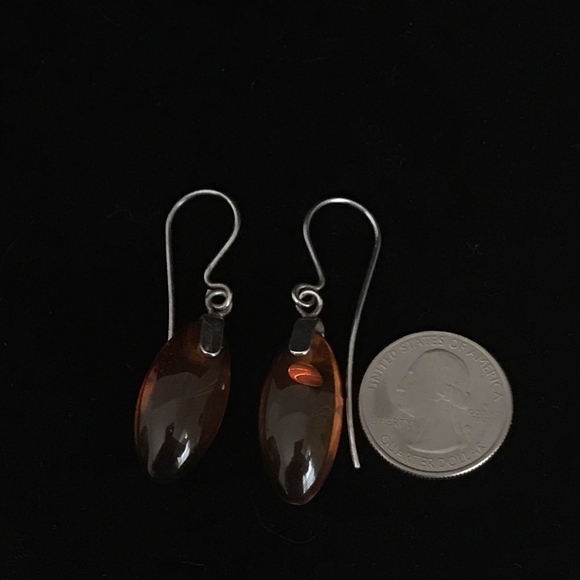 Cognac Amber Earrings Sterling Silver Hooks - Picture 7 of 7